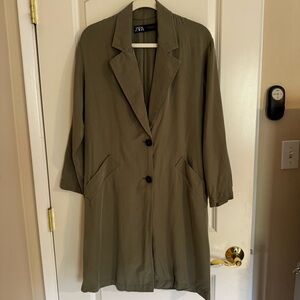 Zara Olive Lightweight Notch-Lapel Trench Coat
